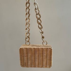 ASOS DESIGN rattan box clutch bag with detachable resin handle in natural